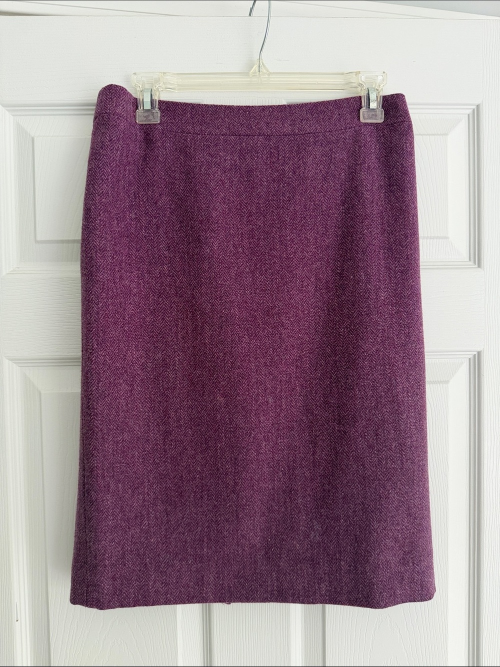 J. Crew 100% Wool Deep Purple Herringbone Wool Pencil Skirt Size 4